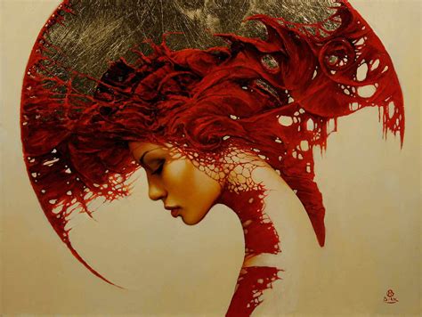 Art Woman Shapes Patterns Fantasy Gothic Red Portrait Painting