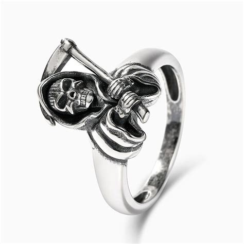 Jeulia Grim Reaper Skull Sterling Silver Ring Za