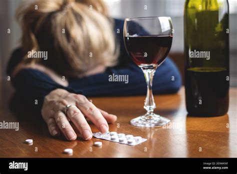 Woman After Drug Overdose And Drinking Red Wine Drugs And Alcohol Addiction Social Issues