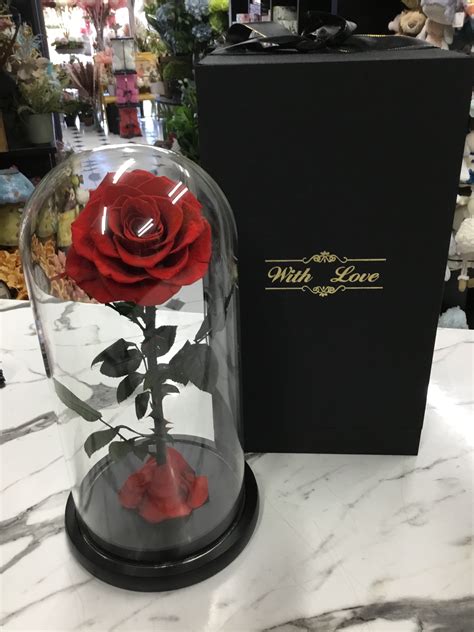Everlasting Rose In Glass Dome With Presentation Hift Box