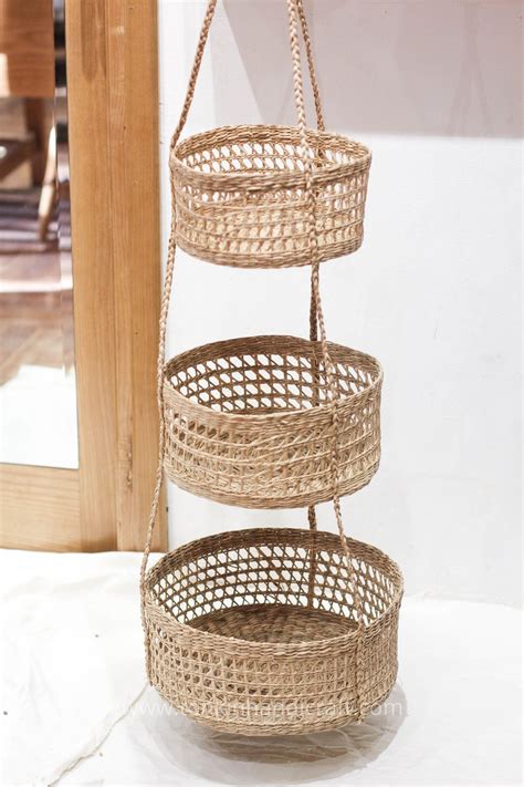 Simple yet stylish design will create a casual feel, add warmth to a room and provide beautiful functional pieces with a textural feel. Seagrass Hanging fruit 3-tiers basket planter container ...