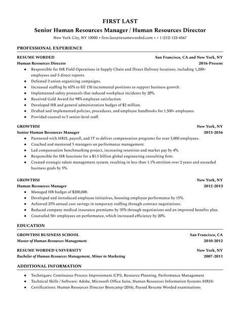 Human Resources Resume Template Word Free
