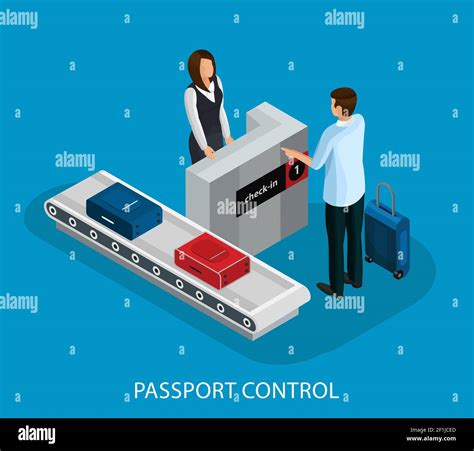 Isometric Customs Control In Airport Concept With Tourist Passing