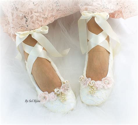 White Wedding Ballet Shoes Lace Ballet Flats With Ribbons And Etsy