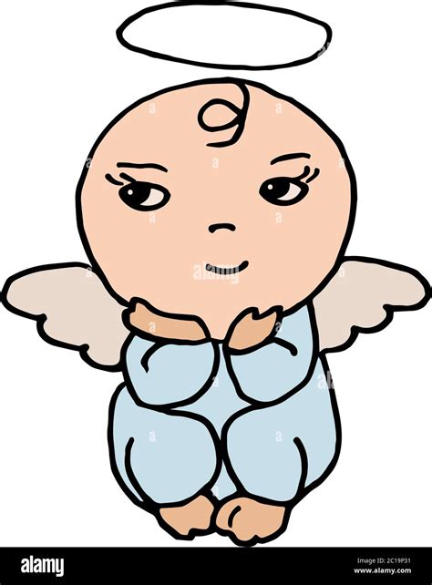 Isolated On White Background Little Baby Angel With Wings Hand Drawing