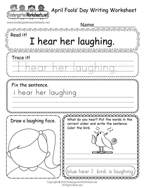 Free Printable April Fools Day Writing Worksheet For Kindergarten