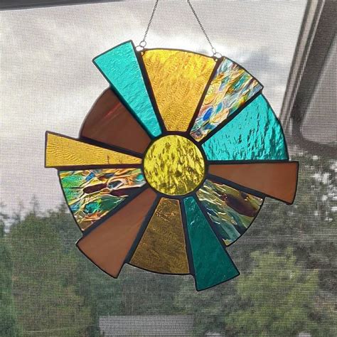 Abstract Sunburst Stained Glass Suncatcher Beautiful T Etsy