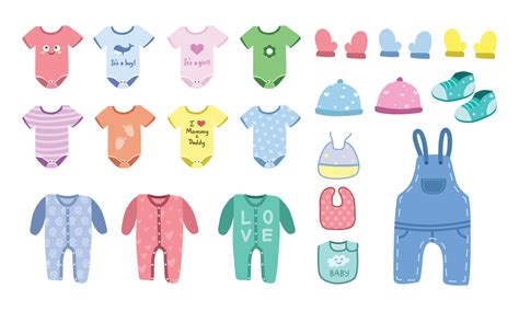 Vector Set Of Baby Clothes Clipart Simple Cute Baby Onesie Jumpsuit
