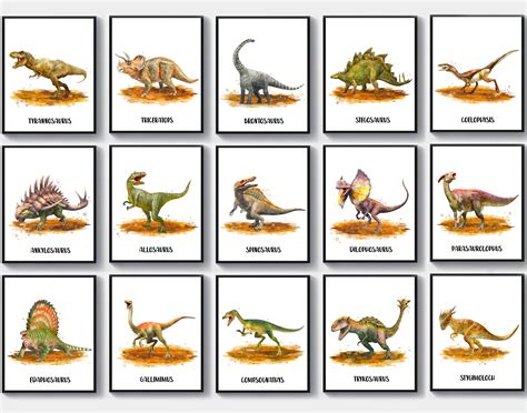 15 Most Popular Types Of Dinosaurs Posters Watercolor Dinosaur Art