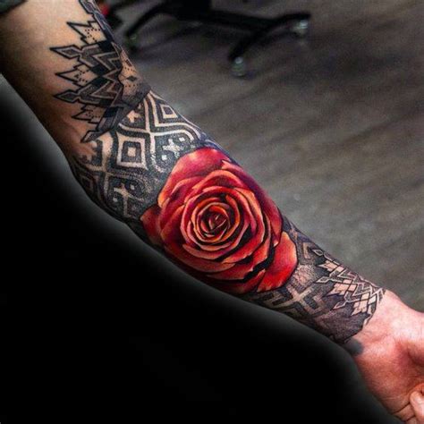 Red and black flower design. 60 Red And Black Tattoos For Men - Manly Design Ideas