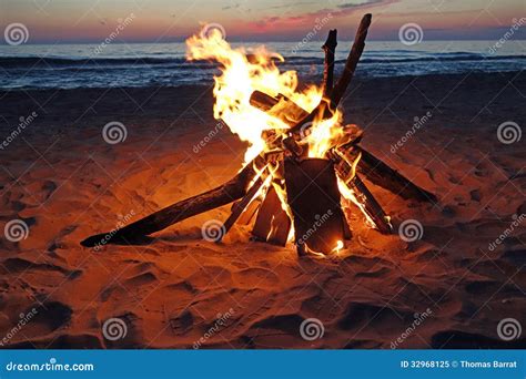 Campfire On The Beach Stock Image Image Of Roast Marshmellows 32968125