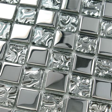 Silver Glass Tile Backsplash Ideas Bathroom Mosaic Tiles