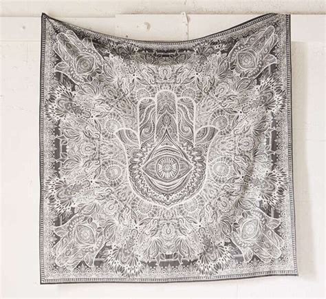 Gray Hamsa Hand Tapestry Bohemian Gray Wall Hanging Tapestries Etsy