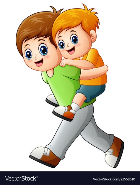 Big Brother Doing Piggyback Ride Younger Vector Image