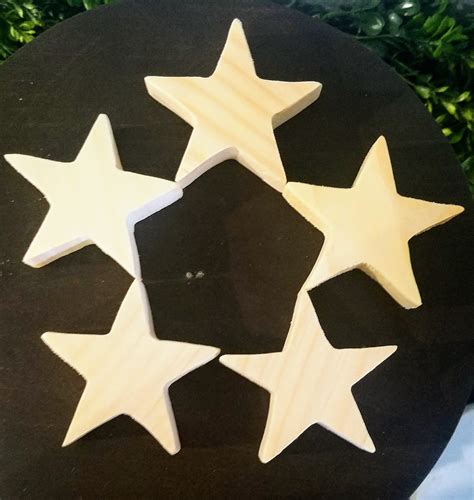 5 Pack Solid Wood Starsstar Ornamentswooden Stars4th Of Etsy