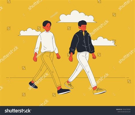 Two Boys Walking Down Street Yellow 스톡 벡터로열티 프리 1553275550 Shutterstock