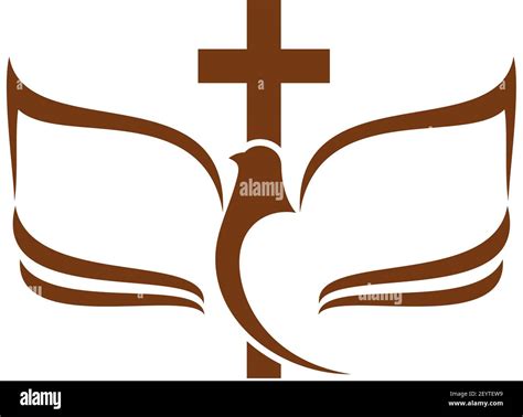 Dove Symbol Of Hope Cross And Open Bible Book Silhouette Isolated