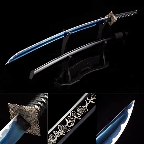 Handmade High Manganese Steel Blue Blade Japanese Katana Sword With