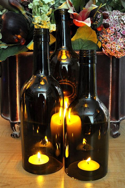 Wine Bottle Candles Wedding Centerpiece Set Of 3 Etsy Wine Bottle