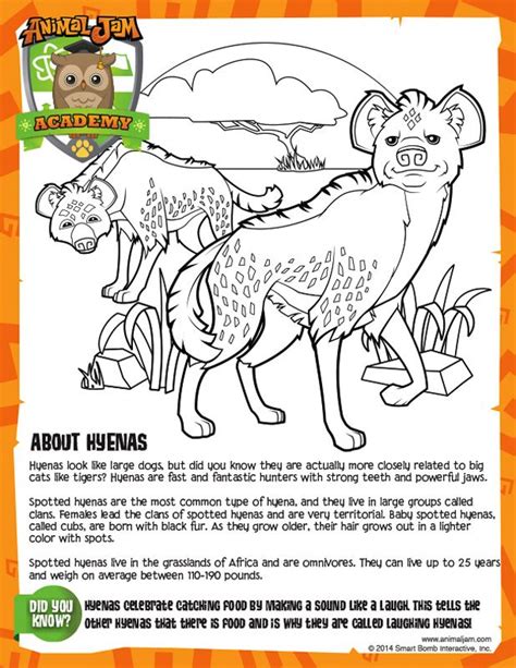 In case you don\'t find what you are looking for, use the top search bar to search again! Hyena Coloring Sheet | Animal Jam Academy | Learn about ...