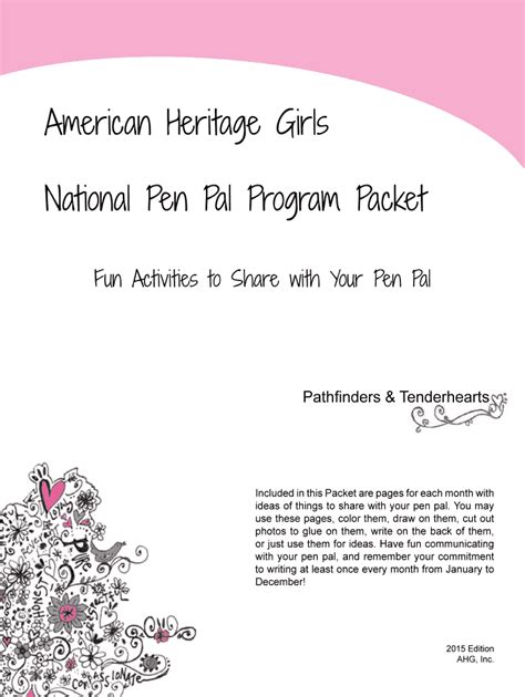 Send completed forms via postal mail to: American Heritage Girls National Pen Pal Program Pack 2015 ...