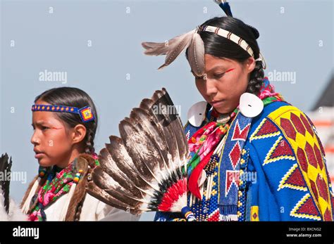 Female Traditional Dancers Pow Wow Blackfoot Crossing Historical Park Alberta Canada Stock