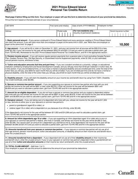 Form Td1pe 2021 Fill Out Sign Online And Download Fillable Pdf