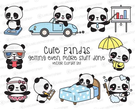 Premium Vector Clipart Kawaii Panda Cute Panda Planning Etsy Australia