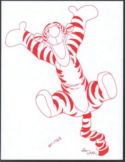 Winnie The Pooh Disney Red Ink Drawing Concept Art Tigger The Tiger Bouncing On Tail By 1763