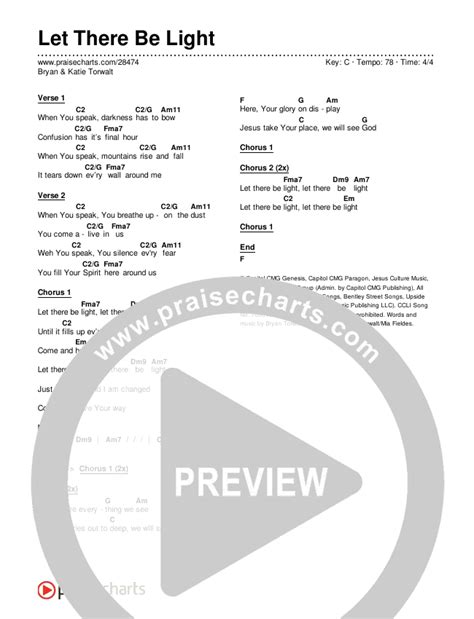 let there be light chords pdf bryan and katie torwalt praisecharts