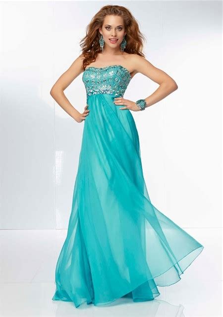 Elegant Sweetheart Neckline Long Turquoise Chiffon Beaded Prom Dress