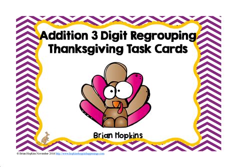 Thanksgiving 3 Digit Addition Regrouping Task Cards Task Cards