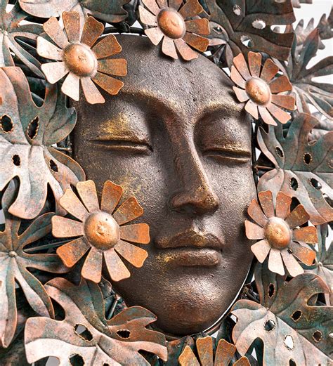 Handcrafted Forest Woman Face Surrounded By Metal Leaves And Flowers