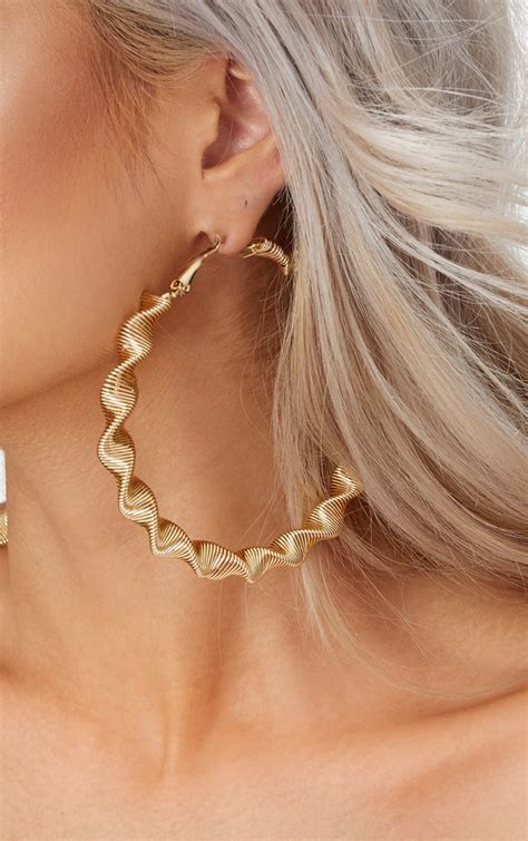 gold large thick twisted hoops accessories prettylittlething usa