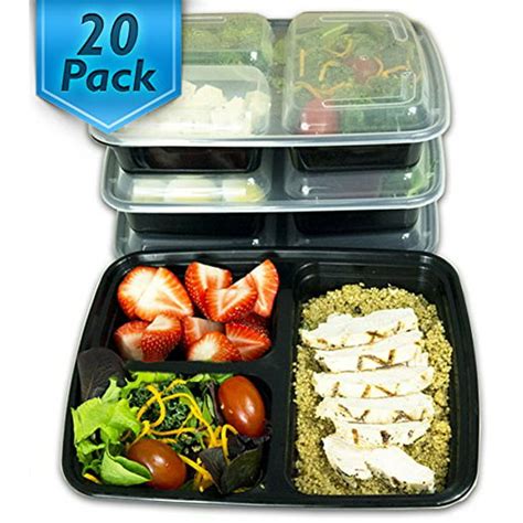 20 Pack Misc Home 3 Compartment Meal Prep Containers Bpa Free Fda