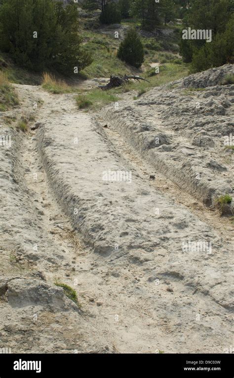 Wagon ruts of the Oregon Trail near Guernsey, Wyoming. Digital