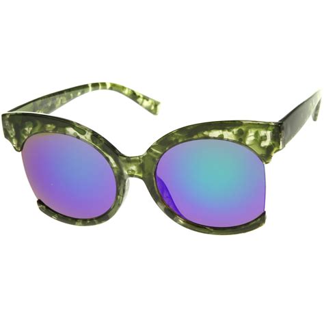 Women S Oversize Side Cut Mirrored Cat Eye Sunglasses Zerouv