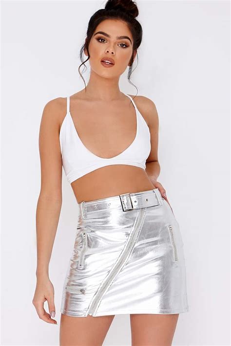 Pia Mia Silver Metallic Buckle Mini Skirt In The Style Usa
