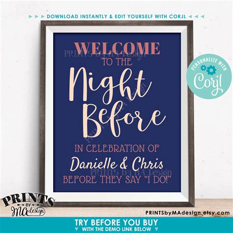 Rehearsal Dinner Sign Welcome To The Night Before Custom