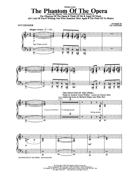 The Phantom Of The Opera Medley Arr Ed Lojeski Synthesizer Sheet