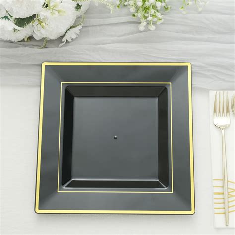 Efavormart 10 Pack 10 Black Square Plastic Disposable Dinner Plates