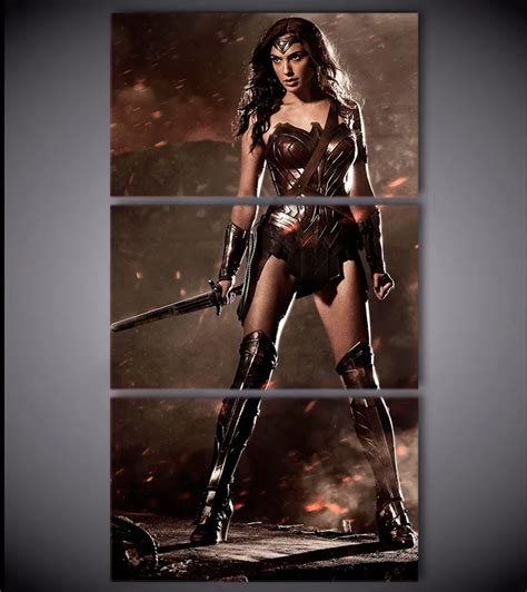 Piece Wall Canvas Prints Poster Wonder Woman Painting Armed Gal Gadot