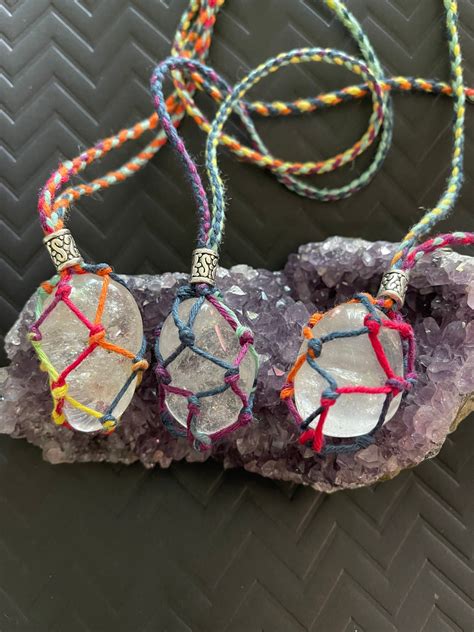 Colorful Hemp Cord Crystal Necklace With Metal Beads Etsy Uk