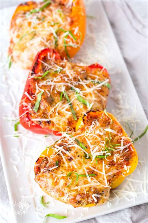 It consists of hollowed or halved peppers filled with any of a variety of fillings, often including meat, vegetables, cheese, rice, or sauce. Lasagna Stuffed Peppers (Low Carb Stuffed Peppers Recipe ...