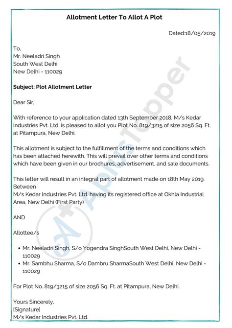 Allotment Letter Format Sample And How To Write An Allotment Letter