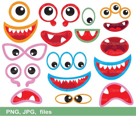 Instant Download Monster Eyes And Monster Mouths Clip Art Cm49