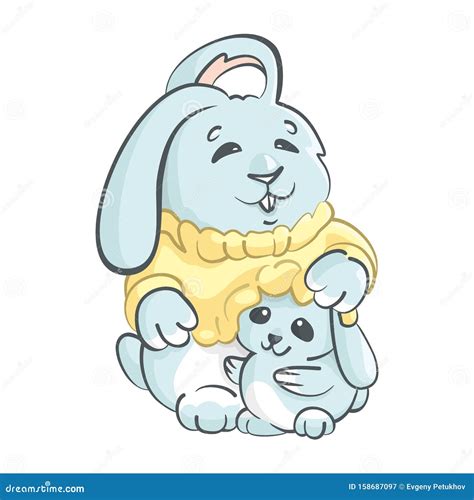 Conejos De Dibujos Animados Mamá Y Bebé Concepto De Familia Amor