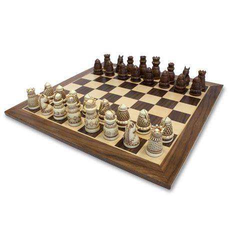 Medieval Chess Set - Polystone Pieces with a Wooden Board 15 in. - Wood Expressions