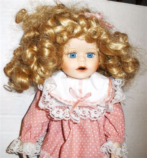 12 Partial Porcelain And Cloth Doll Curly Blonde Hair Blue Glass Eyes
