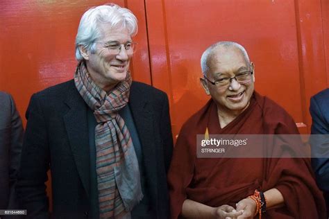 Us Film Actor Richard Gere Poses With A Senior Buddhist Monk At The